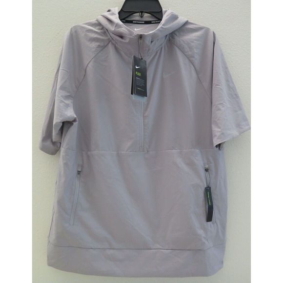 Nike 890110-027 Women's Sz L Gray Flex Running Hooded Short Sleeve Jacket - Picture 1 of 7